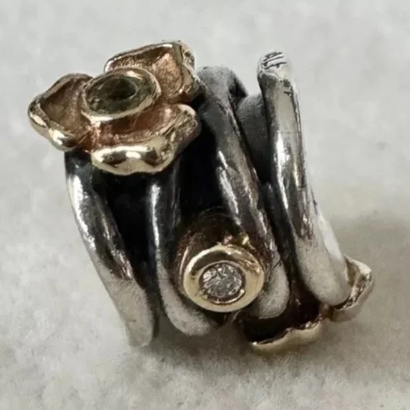 - RARE Retired Pandora 14k Gold & Sterling SilverPeridot Diamond Charm